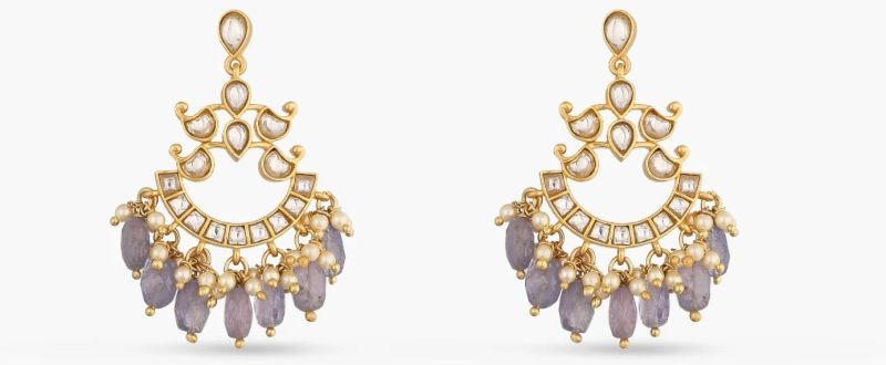 Sapphire Jadau Silver Chandbali Earrings