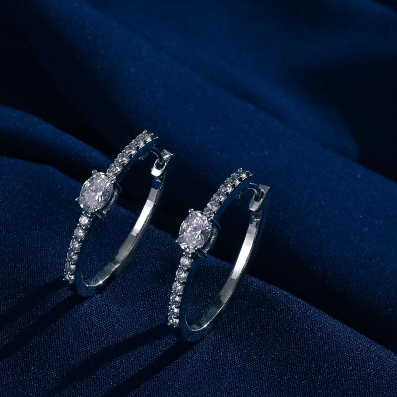 Oval Cut Cz Silver Hoop Earrings