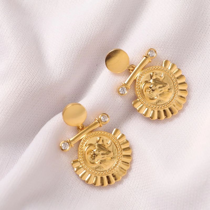 White Crystal Aries Zodiac Gold Plated Silver Earrings