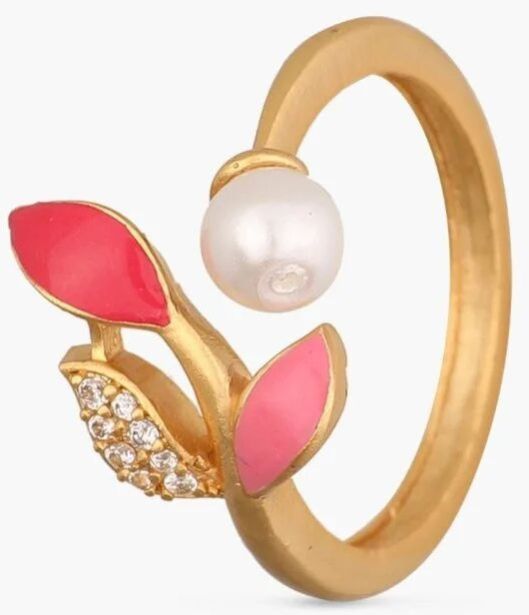 Eriha Pearl Cz Pink Leaf Finger Ring