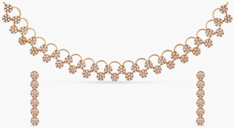 Flowery Delicate Cz Necklace Set