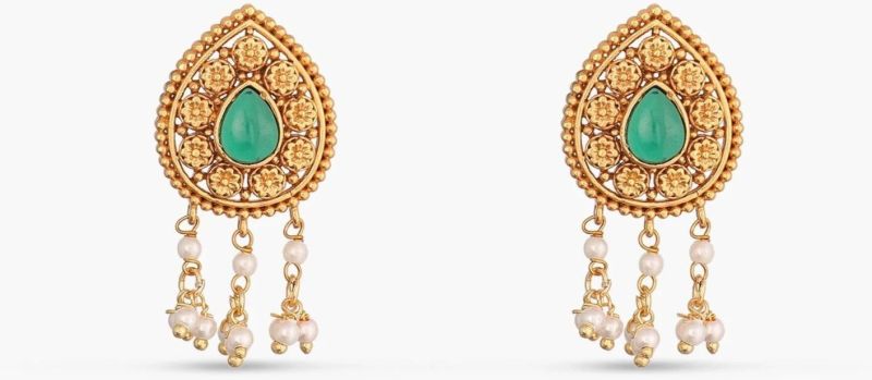 Irisa Antique Green Kempu Stud Earrings