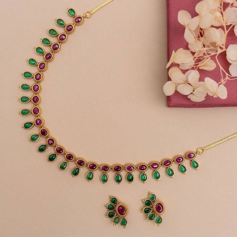 Parama Antique Green Kempu Necklace Set