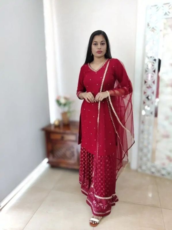 Chikankari Top Bottom Dupatta Set