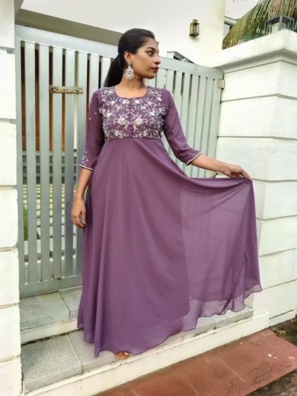 Heavy Embroidery Georgette Party Kurtis