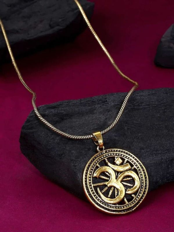 Antique Gold Plated Om Pendant With Chain