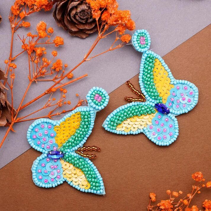 Handmade Beaded Butterfly Stud Earrings