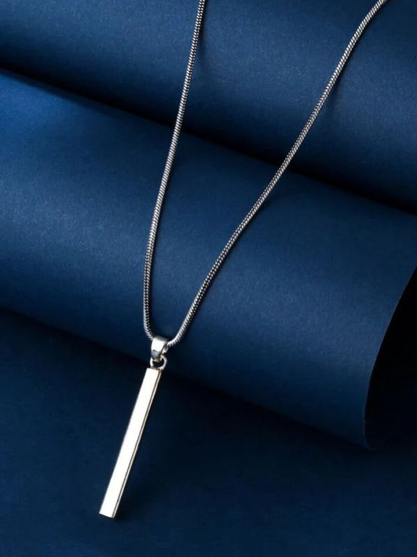 Silver Plated Bar Pendant With Chain For Men and Women