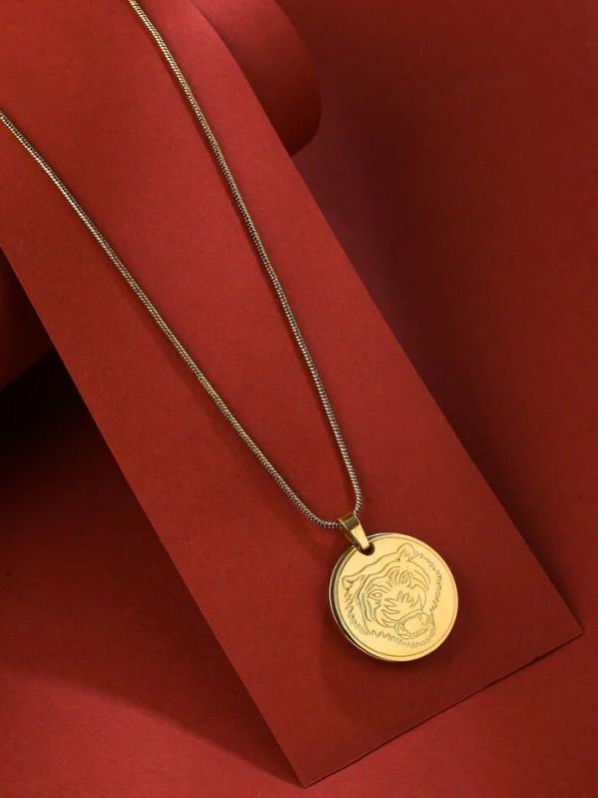 Tiger Design Gold Plated Pendant With Chain