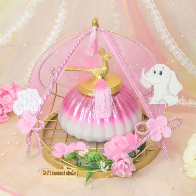 Baby Girl Vibrant Pink Glass and Metal Gift Hamper