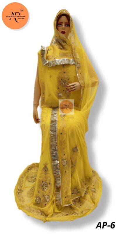 Aanchal Paridhan Rajasthani Rajputi Pure Georgette Poshak (Yellow)
