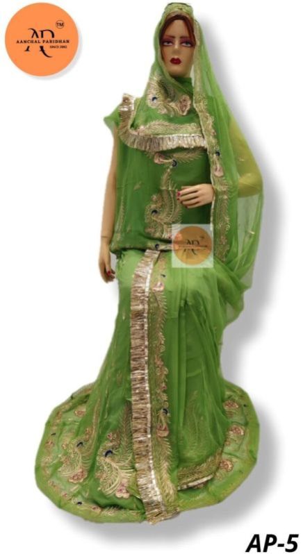Aanchal Paridhan Rajasthani Rajputi Pure Georgette Poshak (Dark Green)