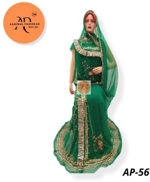 Rajasthani Rajputi Hamrahi Half Pure Poshak (Dark Green)