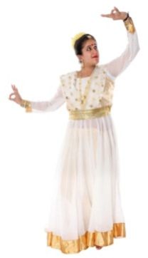 Anarkali Kathak Fancy Dress Costume White With Golden Color