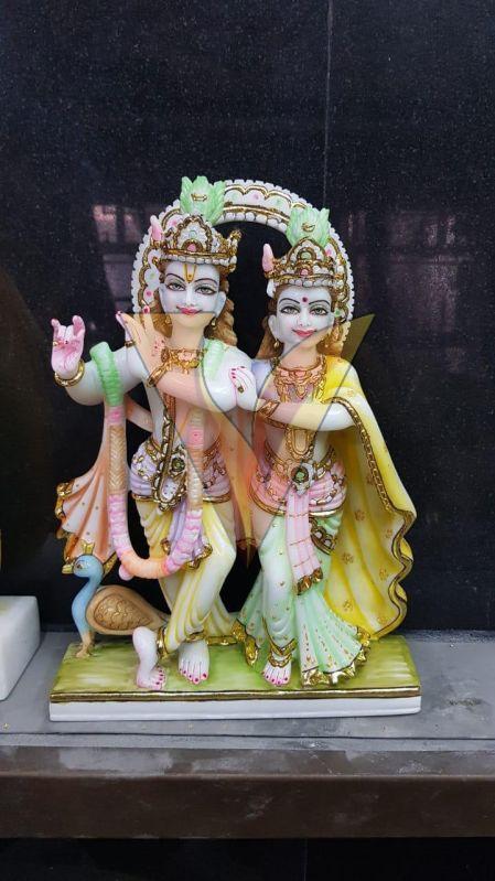 Multicolor Marble Radha Krishna Statue