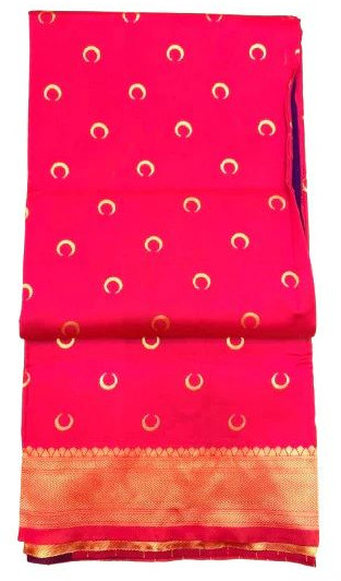 Ruby Pink Silk Saree With Chandrakor Buttis