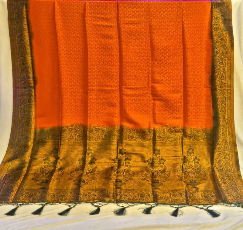 Orange and Green Mysore Silk Saree