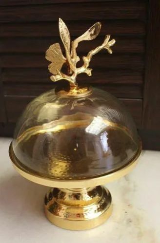 Gold Metal Cake Stand With Glass Dome