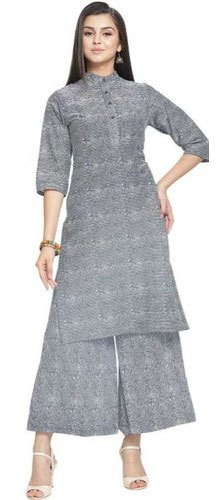 Ladies Grey Kurti Palazzo Suit