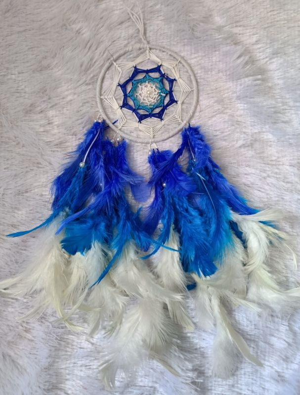 White Round 50 Feathers+ Steel Ring Blue Dream Catchers, For Decoration, Size : 4