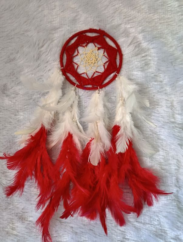 Round 50 Feathers steel ring Red dream catchers, for Decoration, Size : 4