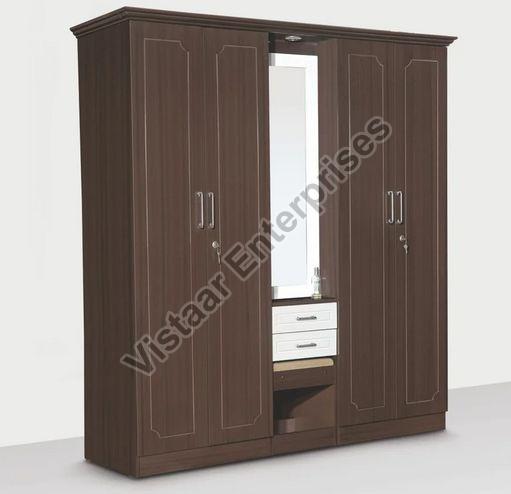 Brown 4 Door Wardrobe with Dresser, for Home Use, Size : Standard