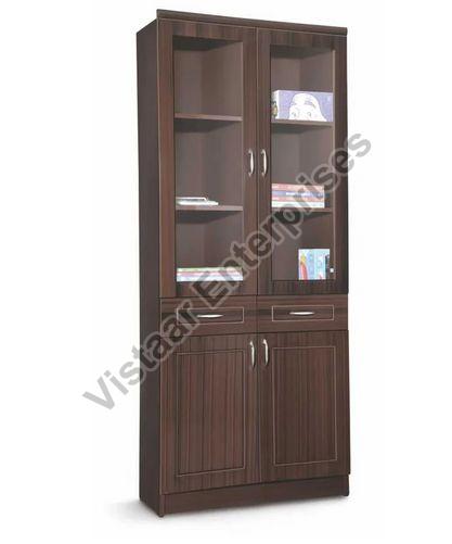 Polished Wood Double Door Bookcase, for Home Use, Color : Brown