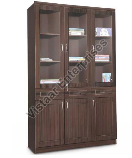 Brown Polished Wood Triple Door Bookcase, for Home Use