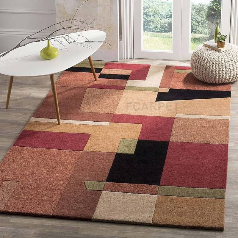 Rectangular Multicolor Woolen Carpet, for Home, Hotel, Speciality : Soft, Attractive Look