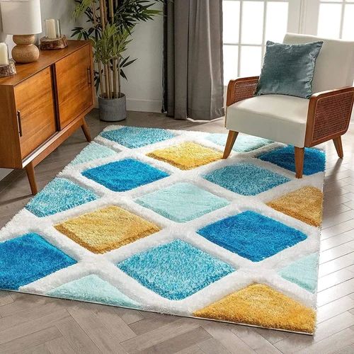 Multicolor Rectangular Polyester Shaggy Carpet, for Living Room, Bedroom, Speciality : Attractive Look