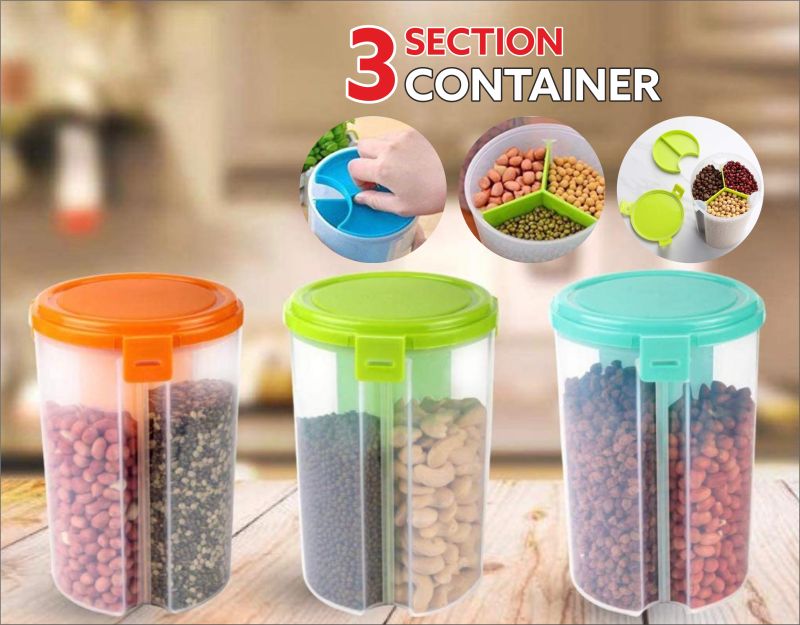 Plastic Plain 3 Section Kitchen Container, Size : Standard