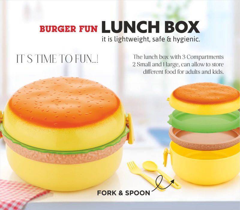 Round Polished Plastic Burger Lunch Box, for Food Packing