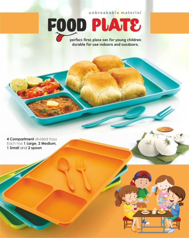 Rectengular Plain Plastic Compartment Food Plate, For Homes, Hotels, Restaurants, Size : Standard