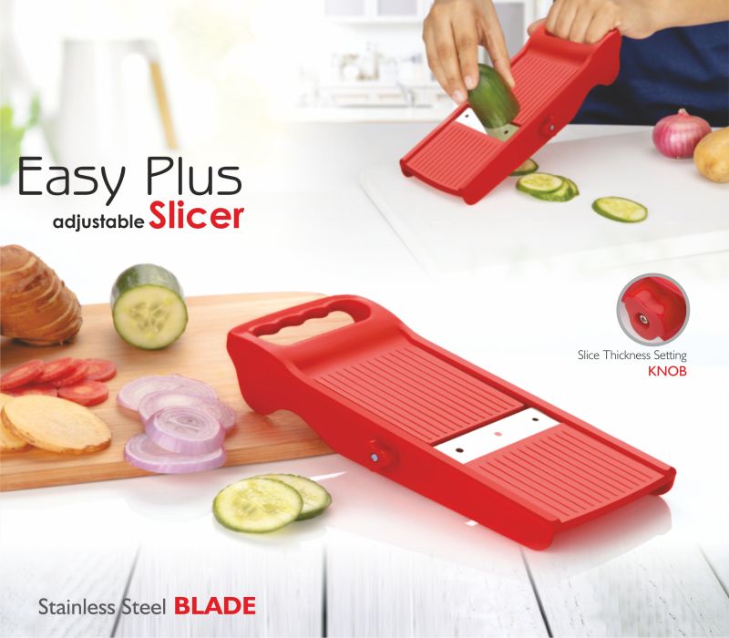 Plain Polished Plastic Easy Plus Adjustable Slicer, for Kitchen, Color : Red