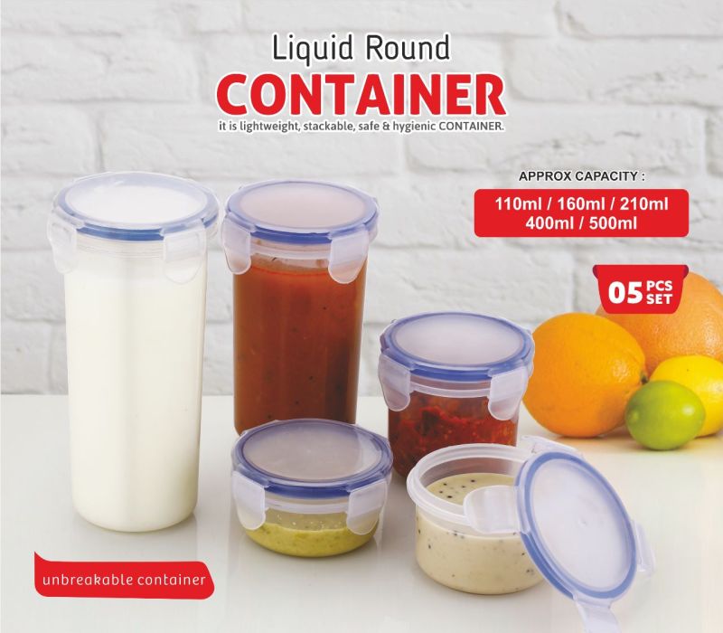 Round Plain Plastic Liquid Kitchen Container, Color : Transparent
