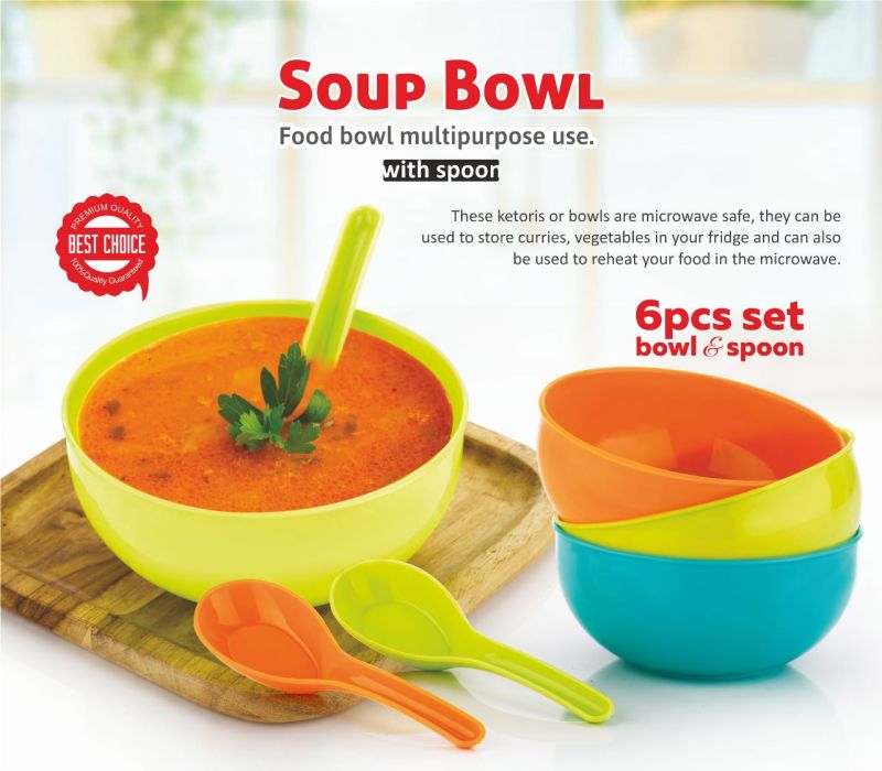 Round Plastic Soup Bowl With Spoon, Size : Standard