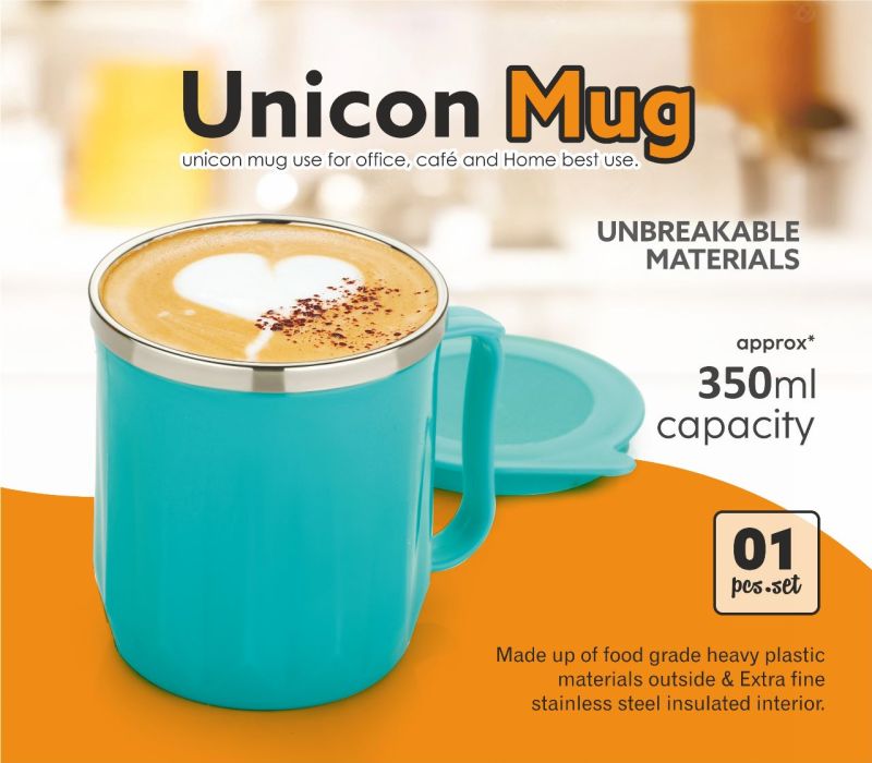 Plain Polished Plastic Unicorn Mug, Size : Standard
