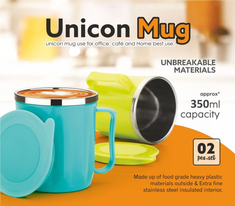 Round Plain Plastic Unicorn Mug Set, Size : Standard