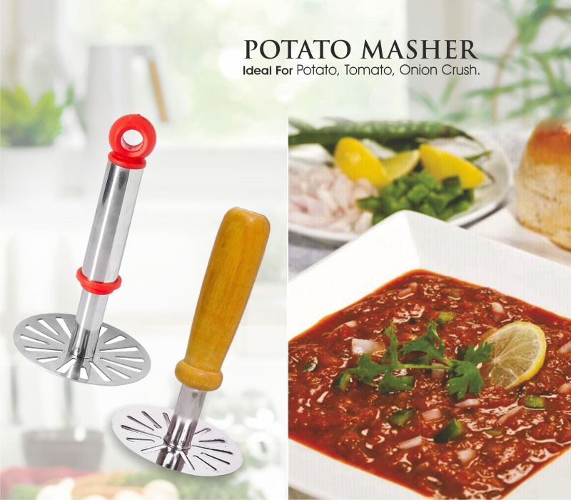 Stainless Steel Potato Masher, Handle Material : Wood
