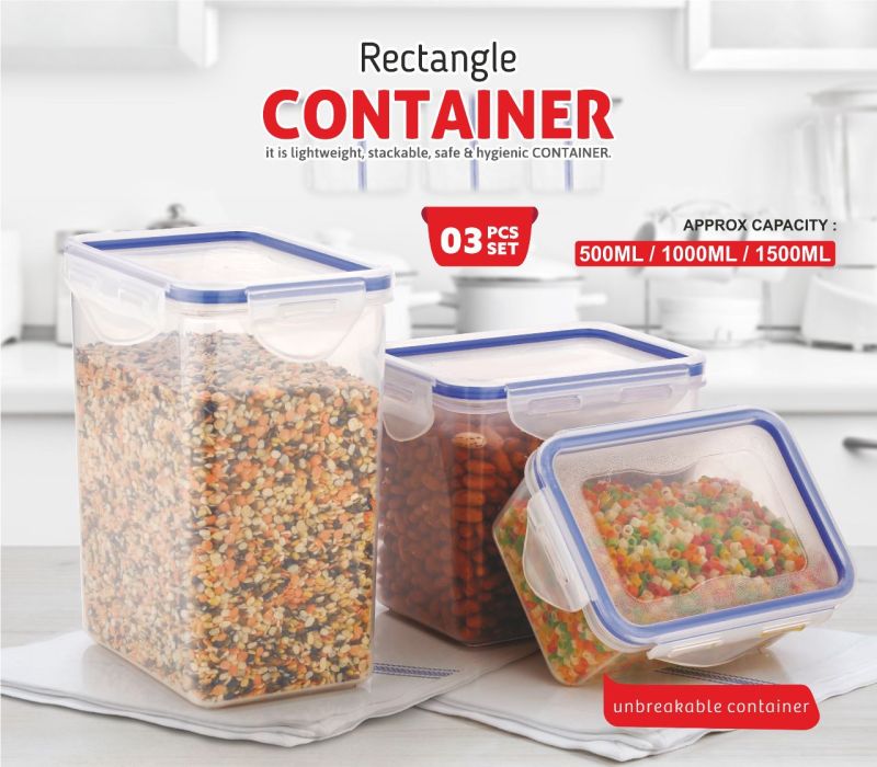 Transparent Rectangular Plain Plastic Rectangle Kitchen Container, Size : Standard