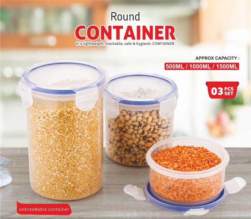 Transparent Plain Plastic Round Kitchen Container, Size : Standard
