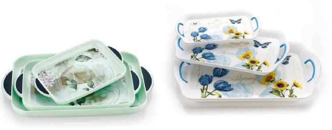 Printed Polished Plastic Serving Tray Set, for Homes, Hotels, Restaurants, Shape : Rectangle