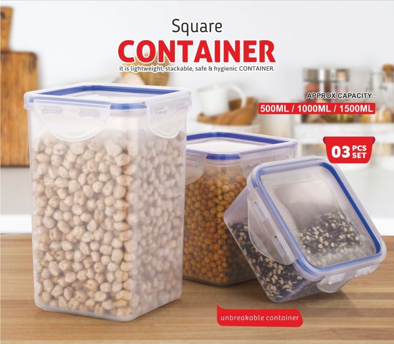 Plain Plastic Square Kitchen Container, Size : Standard