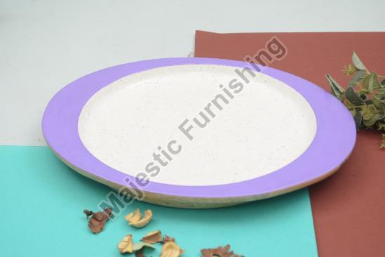 Round Glossy Simple Touch Wooden Tray, for Homes, Hotels, Restaurants, Size : 40x34x4cm