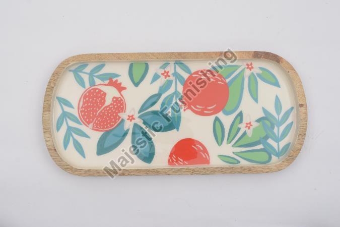 Multicoloured Fruit Sutra Wooden Tray, for Homes, Hotels, Restaurants, Banquet, Wedding, Size : 37x17x2.5cm