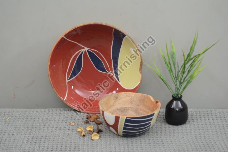 Multicoloured Round Printed Mirage Wooden Bowl, for Serving Food