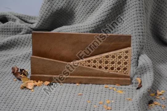 Brown Rectangular Rattan Wooden Paper Holder, for Home, Offices, Size : 29.6 X 6 X 14 CM