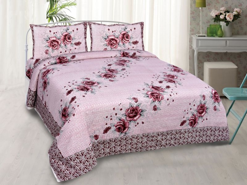 Pink Floral Print Cotton Bed Sheet, For Home, Size : Multisizes