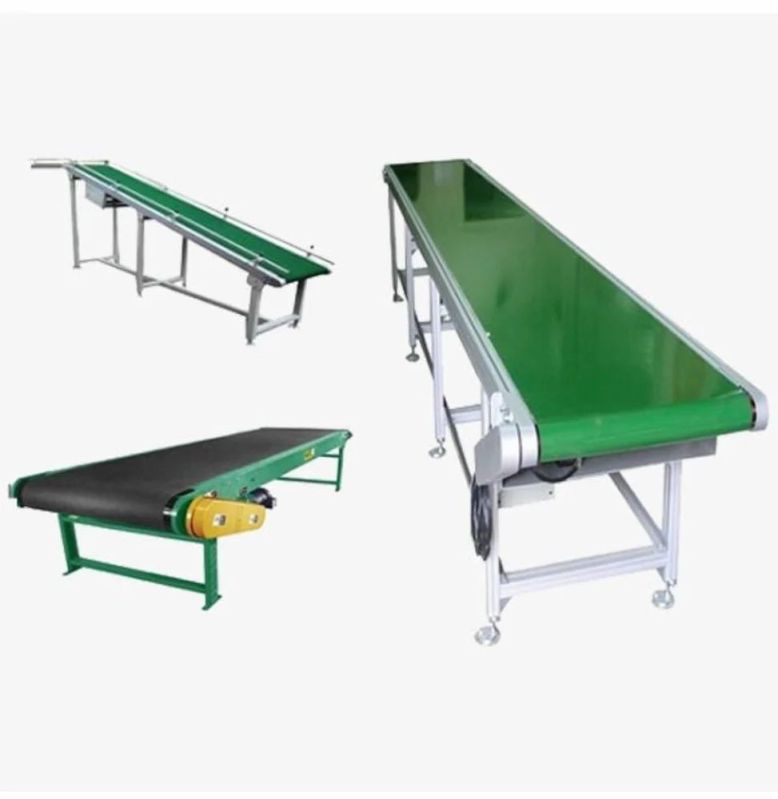 Green Rectangular Paint Coating Industrial Flat Belt Conveyors, for Moving Goods, Voltage : 440V