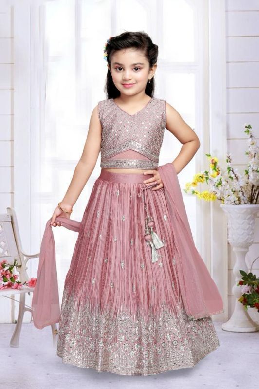 Chiffon kids ghagra choli, Size : M